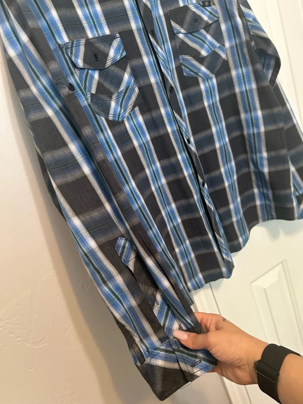 Rock & Republic Gray and Blue Plaid Button-Down Shirt - Picture 4 of 7